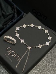 Apm Monaco閃耀四葉草滿鑽手鏈 高顏值輕奢情侶手鐲 香港順豐包郵