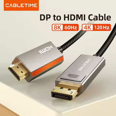 CABLETIME 8K 60Hz 4K Zinc Alloy DisplayPort to HDMI Cable HDR 10 for Desktop TV Monitor LG Dell DP1.