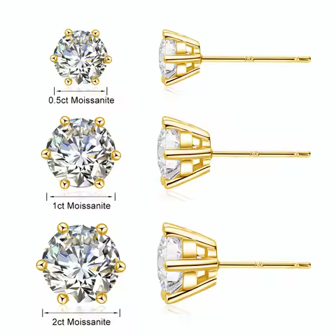 8mm 2CT 14K Gold Moissanite Earrings VVS Real Au585 Stud Earrings for Women Gifts Wedding Anniversar