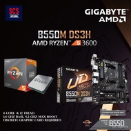 ohQA AMD Ryzen 5 3600 3.6GHZ + GIGABYTE B550M DS3H DDR4 AM4 Motherboard