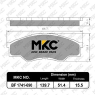 ผ้าเบรคหน้า หลัง TOYOTA VIGO โตโยต้า วีโก้ 2.52.73.0 ทุกรุ่น ปี 2004-2014 / ผ้าเบรค MKC