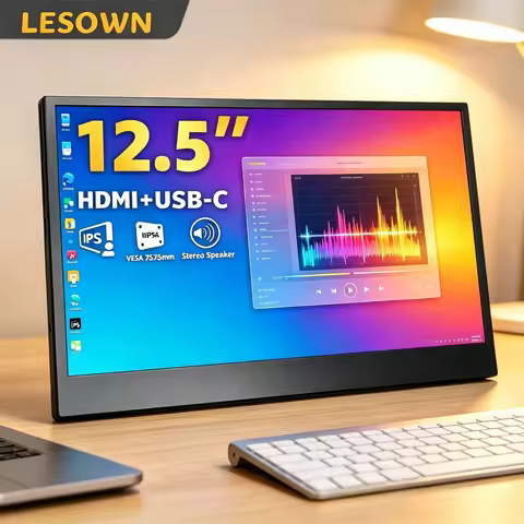 LESOWN 12.5 Inch 2.5K Portable Monitor 2560*1440 LCD MiniHDMI Type‑C Built‑in Speaker VESA 75 Alumin