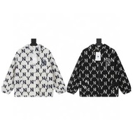 MLB Jacket 洋基隊NY復古老花滿印連帽羊羔毛外套男女同款