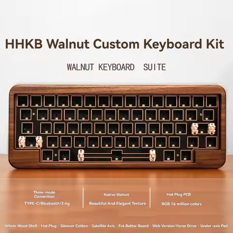 SKY HHKB Walnut Mechanical Keyboard Kit Wireless Tri-mode Gasket Hot-Swap RGB Custom 60% Wooden Offi