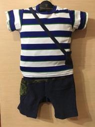 Monkey Pants by Nadi a Biffi˙日本製˙側背包上衣 藍白條紋 海軍藍短褲 套裝95CM