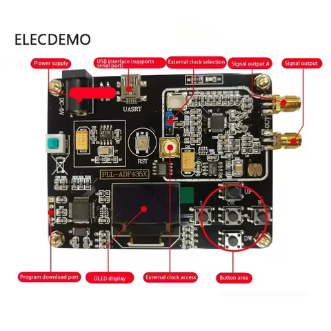 ADF4351 PLL Module with Onboard STM32 Microcontroller, 35MHz–4.4GHz RF Signal Generator & Sweep Sour
