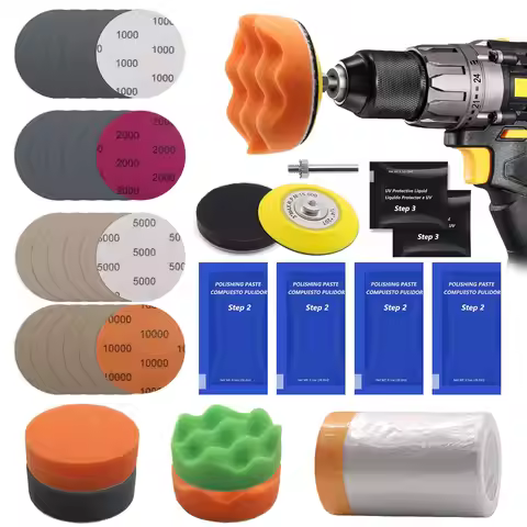 3 Inch Car Headlight Restoration Kit with Drill Buffing Sponge Polishing Pads Headlight Lens Cleaner