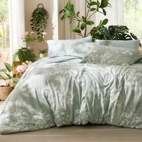 Queen Comforter Set - 7 Pieces Floral Sage Green GentleSoft™ Bedding Sets Queen Bed in a Bag with Bo
