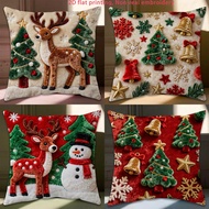 1pc/4pcs Christmas 2D Xmas Element 3D Print Pillow Cover, Peach Velvet Durable And Soft To Touch, Su