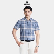 ARISTINO men's short-sleeved shirt with natural Bamboo blue and white stripes ASS013AZ