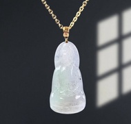 冰種飄花翡翠觀音菩薩項鍊 18K金墜頭 | 天然緬甸玉A貨 | 送禮