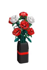 Compatible with LEGO Mô phỏng hoa chậu kiến trúc đồ chơi Rose Bellflower Lily Azalea bình hoa khối q