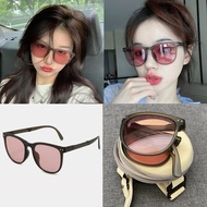 (2nd Hand) Foldable Sunglasses Plus A Glasses Bag Pink Lens Lightweight