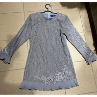 Baju kurung light Grey lace kelabu preloved size  36