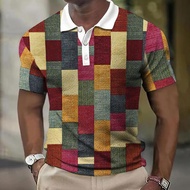 New MenS Luxury Premium Polo T-Shirt For Men Plaid Pattern Polo Summer Fashion Short Sleeve Top Over