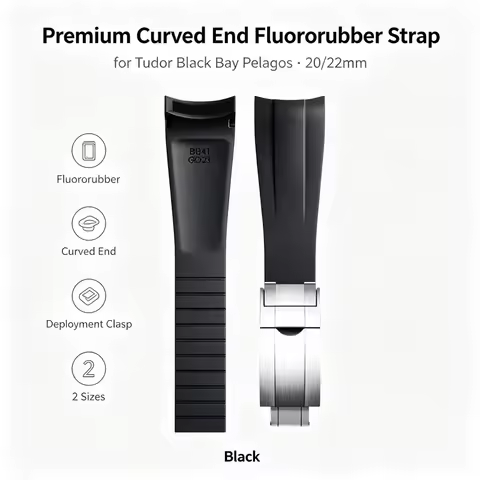 20mm 22mm Top Curved End Fluororubber Rubber Watch Band For Tudor Strap 41mm Black Bay Panda 39mm 19