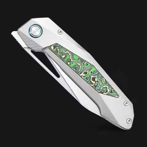 Sitivien ST666 Pocket Knife Handmade M390 Pearlescent Polishing Blade,Titanium & Colorful Carbon Fib
