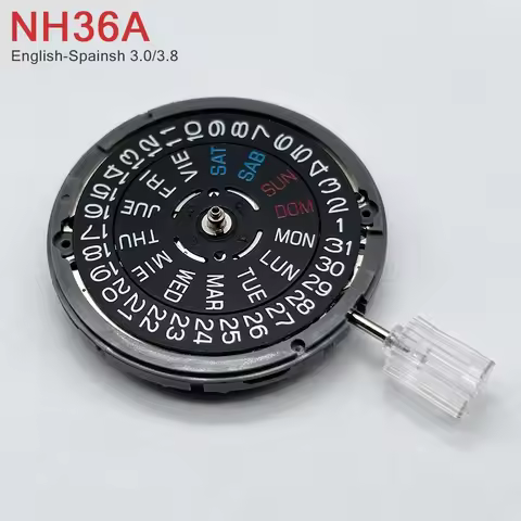 Japan Genuine NH36 Movement English-Spanish Datewheel Crown at 3.0/3.8 O'clock Mod NH36A Day-Date at