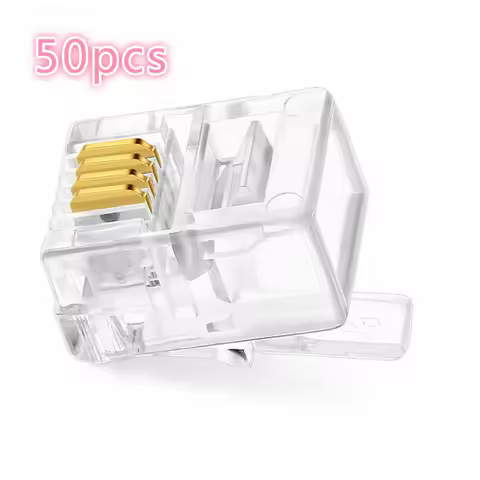 200pcs~50pcs Crystal Head RJ11 6P4C Plug golden Plated Network Connector 6P4 Core Telephone Crystal 