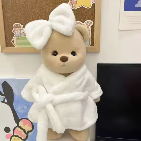 For Teddy Tales Dolls Clothes White Bathrobe Shower Cap Bow Popular Casual Style Teddy Bear Clothes 