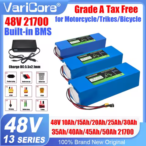 21700 48V/54.6V 10Ah 15Ah 20Ah 25Ah 30Ah 35Ah 40Ah 45Ah 50Ah Lithium Battery Pack 13s Built in BMS F