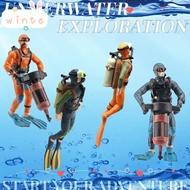 WINTE Simulated Diver Miniature, Blue Orange Seabed Exploration Diver Model,  PVC Doll Scene Simulat
