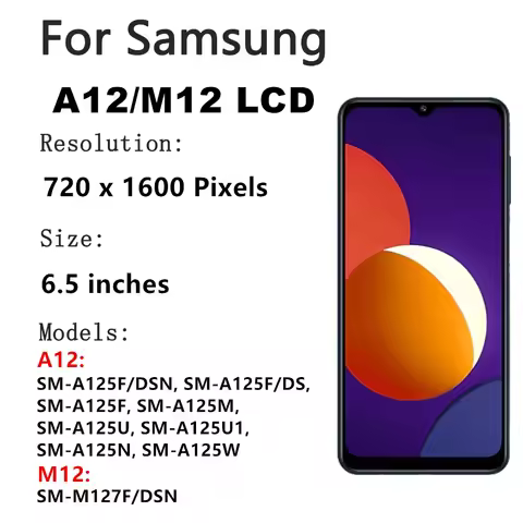 6.5" M12 A12 Screen For Samsung M12 M127 LCD Display Touch Screen Digitizer For Samsung Galaxy A12 A