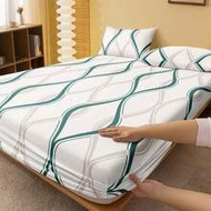 1pc Fashionable Space-Dyed Green Wavy Pattern Fitted Sheet, Mattress Protector, Valentine's Heart Ma