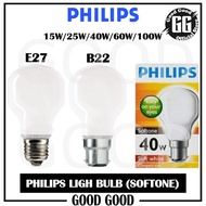 Philips Softone Light Bulb 15W 25W 40W 60W 100W ( E27/ B22) Soft White Compact Size Soft White mento