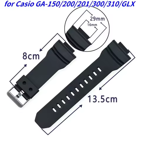 16mm Black Strap for Casio G-SHOCK GA-150/200/201/300/310/GLX 5255/3295 Watch Band Men Sport Waterpr