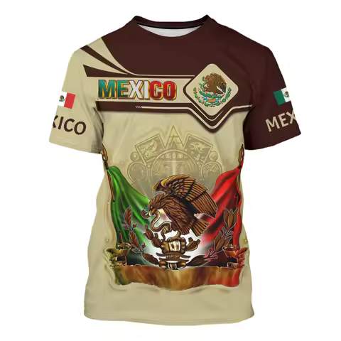 Mexico Flag 3d Printed Men T Shirt Fashion Mexico Emblem Pattern Short Sleeve Oversized T-shirt Casu