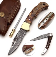Pocket Knife 4 Pcs Set 6.5" Handmade Damascus Folding Knife Back lock knife Damascus Hunting Knife w