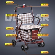 Spot parcel post Elderly Scooter Trolley Drop-Resistant Hand Car Can Sit and Push Stool Foldable and Portable Elderly Shopping Cart