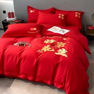 Chinese style Wedding Exquisite embroidery Bedsheet Set Red Color bedsheet fitted/Flat Sheet set Que