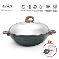 iGOZO Amazonas 36cm Premium Granite Wok (Induction Base) with Glass Lid