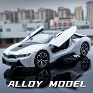 【RUM】1:22 Scale BMW i8 Alloy Car Model Light & Sound Effect Diecast Car Toys for Boys Birthday Gift 