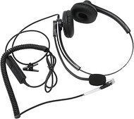Wired Telephone Headset, Binaural Business Headphone Soft Ear Cushions in Line Control Noise Reducti