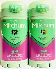 Mitchum Antiperspirant &amp; Deodorant For Women - Invisible Solid - Shower Fresh - Net Wt. 2.7 OZ (76 g) Per Stick - Pack of 2 Sticks