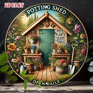 2D Flat, 2D Flat 1pc Garden Shed Round Aluminum Sign, Flowers Metal Tin Sign - Seeds Rustic Metal Wa
