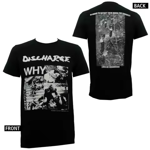 Authentic DISCHARGE Band Why? Album Cover Slim Fit T-Shirt S M L XL 2XL NEW