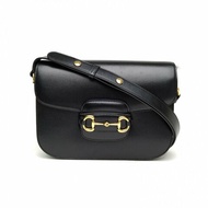 GUCCI Horsebit馬銜扣1955系列黑色牛皮金扣肩背包