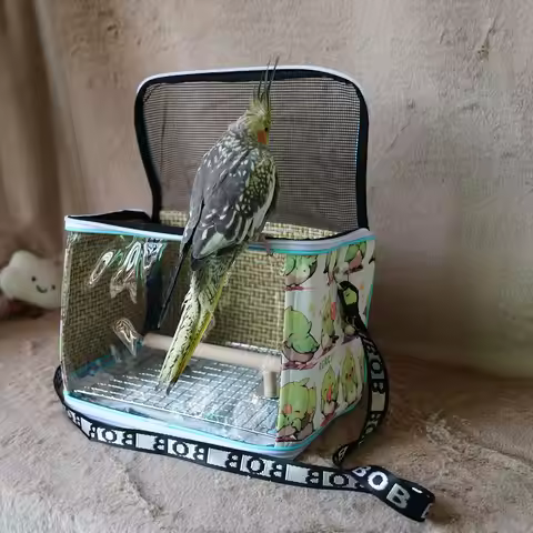 Portable Parrot Carrier Bag Transparent Breathable Shoulder Strap for Budgie Cockatiel Lovebird Bird