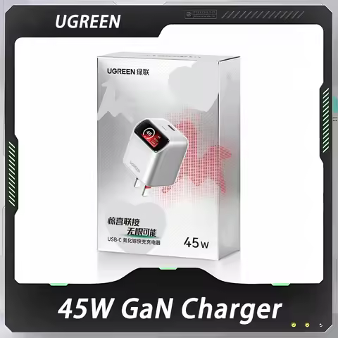 UGREEN 45W GaN Charger USB-C Fast Charger PD3.0 PPS Foldable Plug With Smart Display 45° Angled TFT 