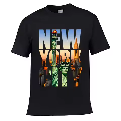 New York City Statue Of Liberty Empire State Building Skyline Street Loose Simple Tee