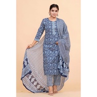 S-5XL - Readymade Cotton Punjabi Suit - Nirmalya Hand Printed 3Pc Set