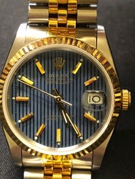 特價 二手港錶 港勞 機械錶 古董錶 勞力士 Rolex DateJust 16233  罕見金條丁藍窗簾面 包K金外圈龍頭 錶徑36mm
