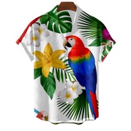 Short sleeved shirt, lapel, flamingo print, Hawaiian style, oversized, men's fashion, 5XL size 2023