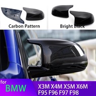 Carbon fiber pattern mirror cover Black mirror cover Overlay for BMW X3M F97 X4M F98 2019-2023 X5M F