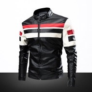 Men Leather Jacket Motorcycle Jacket Windproof Waterproof Slim Fit Motorcycle Bomber Jacket Jaket Motosikal Lelaki