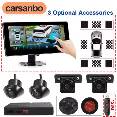 Carsanbo AHD 1080P 360 Degree 3D Surround View System with Bird Eyes View DVR Recorder AI Intelligen